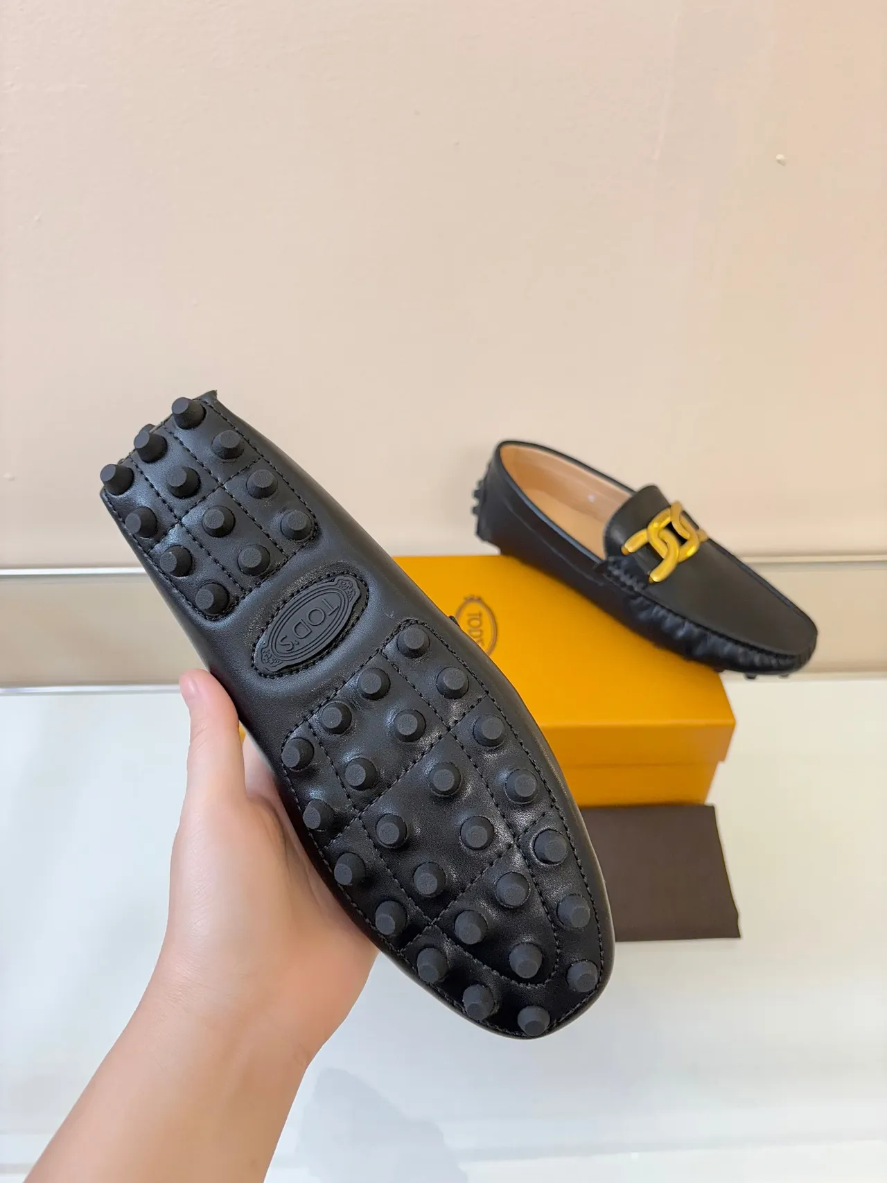 Tod's Horsebit Loafer Black Gold Leather Buckle Loafer