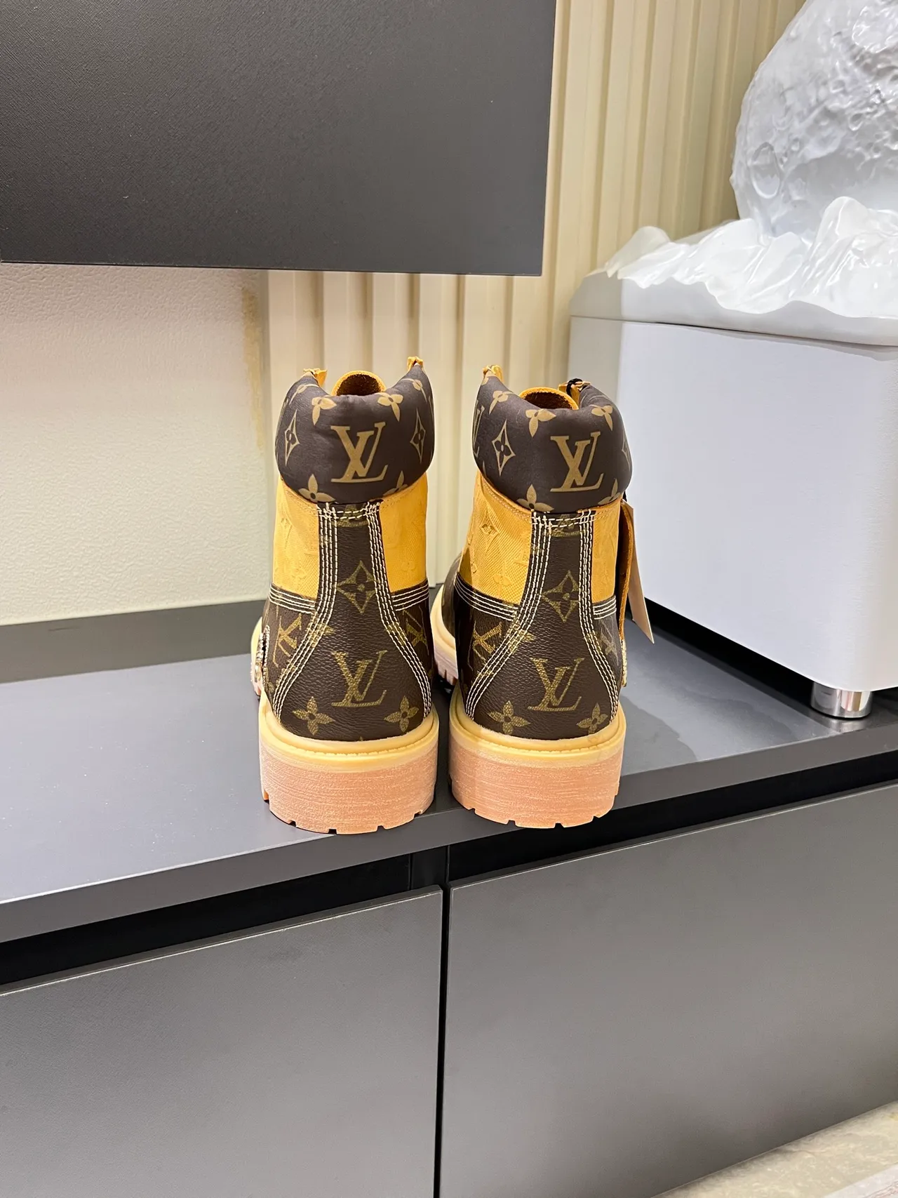 Timberland Premium 6-Inch Monogram Canvas and Yellow Work Boots