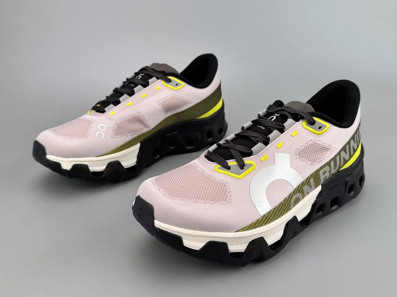 On Running Cloudmonster Pink Yellow Black Running Shoes