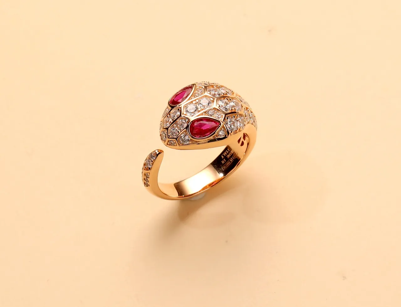 Gold Blue Snake Motif Pavé-Set Scales Ring