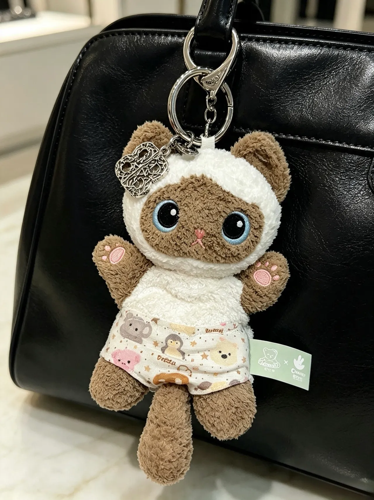 Balenciaga Brown Beige Plush Cat-Shaped Wearing Printed Fabric Onesie Handbag
