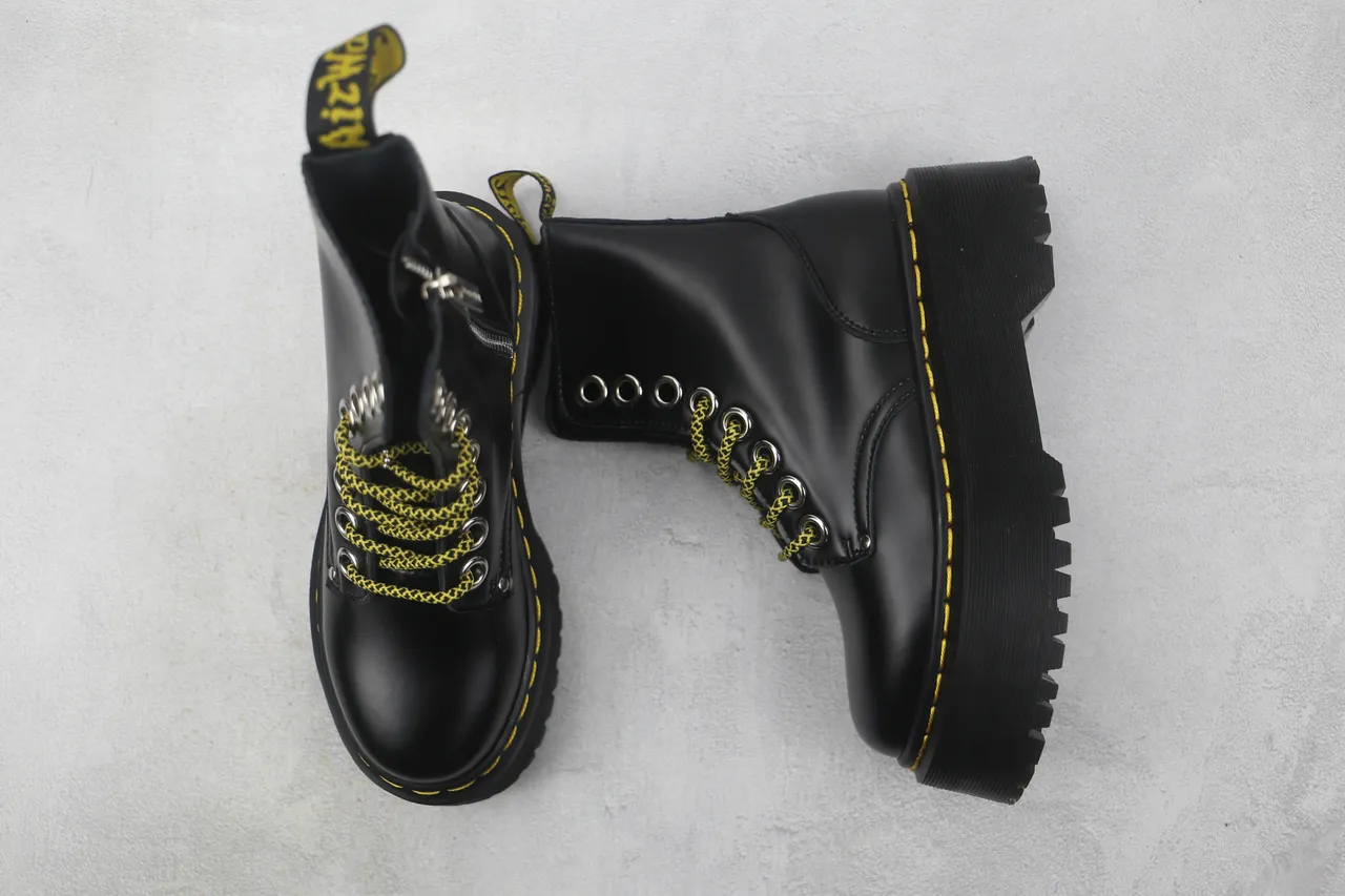 Dr. Martens Jadon Black Yellow Platform Sole Smooth Leather Martin Boots