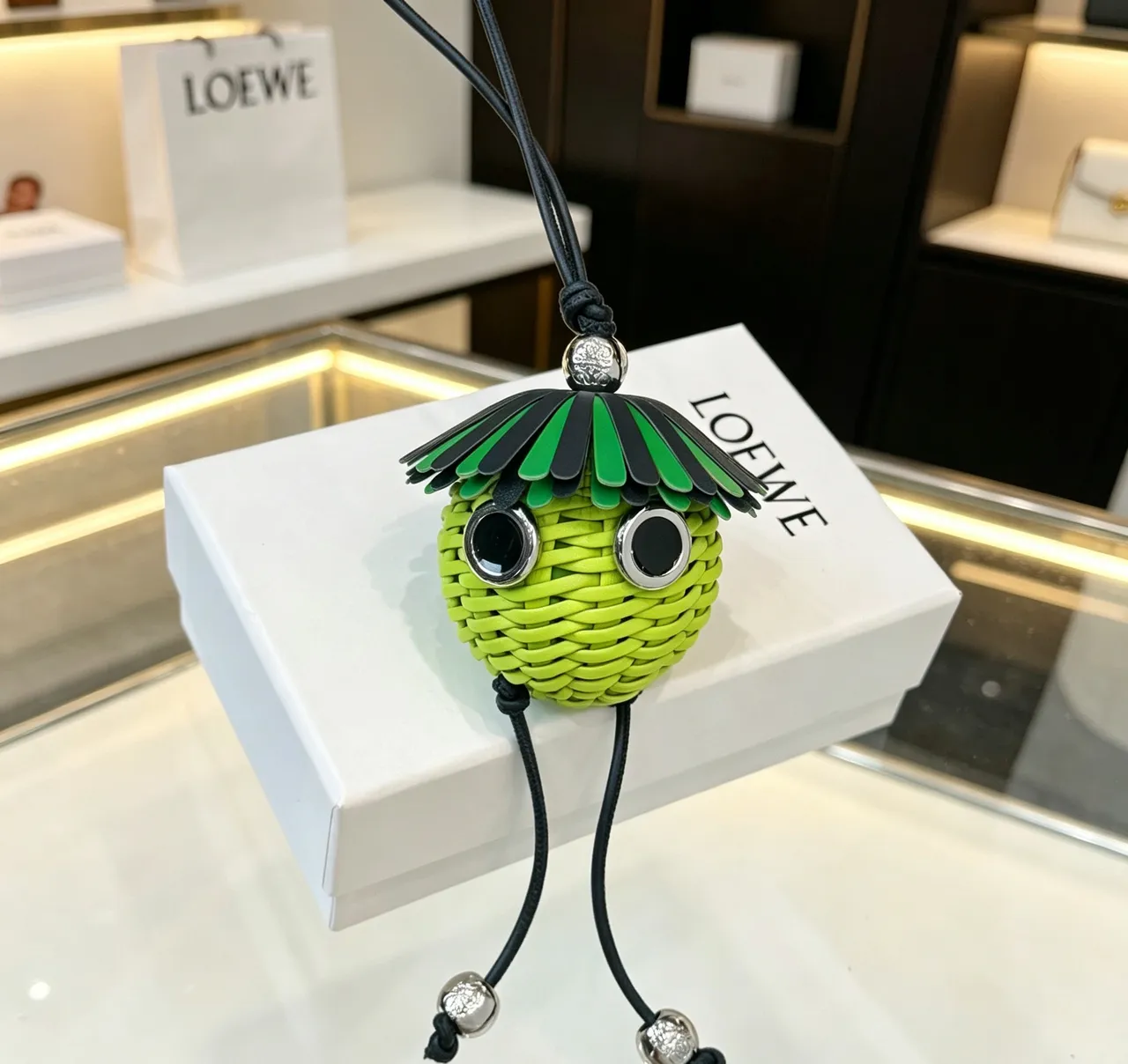 Loewe Green Black Woven Lime Sphere Fringed Cap Handbag