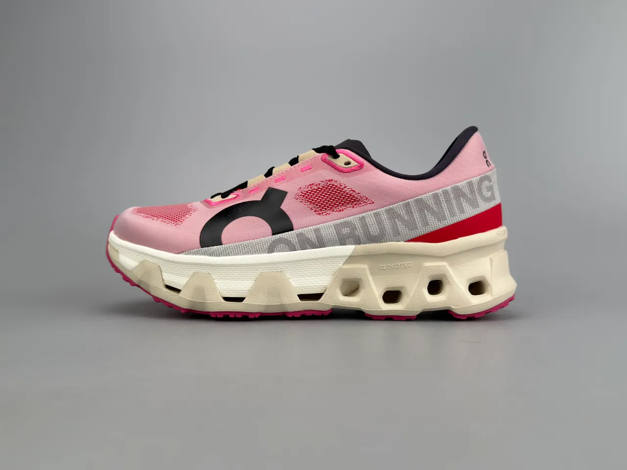 On Pink Red Engineered Mesh Upper Open Hexagonal CloudTec Midsole Running Shoes
