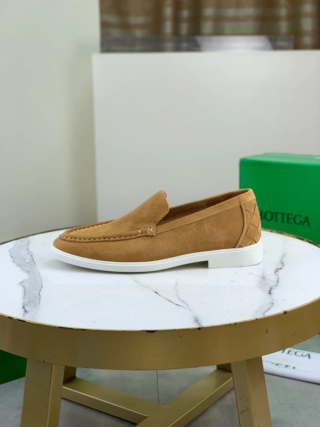 Bottega Veneta Andiamo Tan Suede Loafers