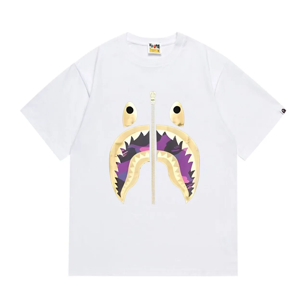A Bathing Ape Shark Hoodie Black Purple Graphic-Print Zipper-Detail T-Shirt