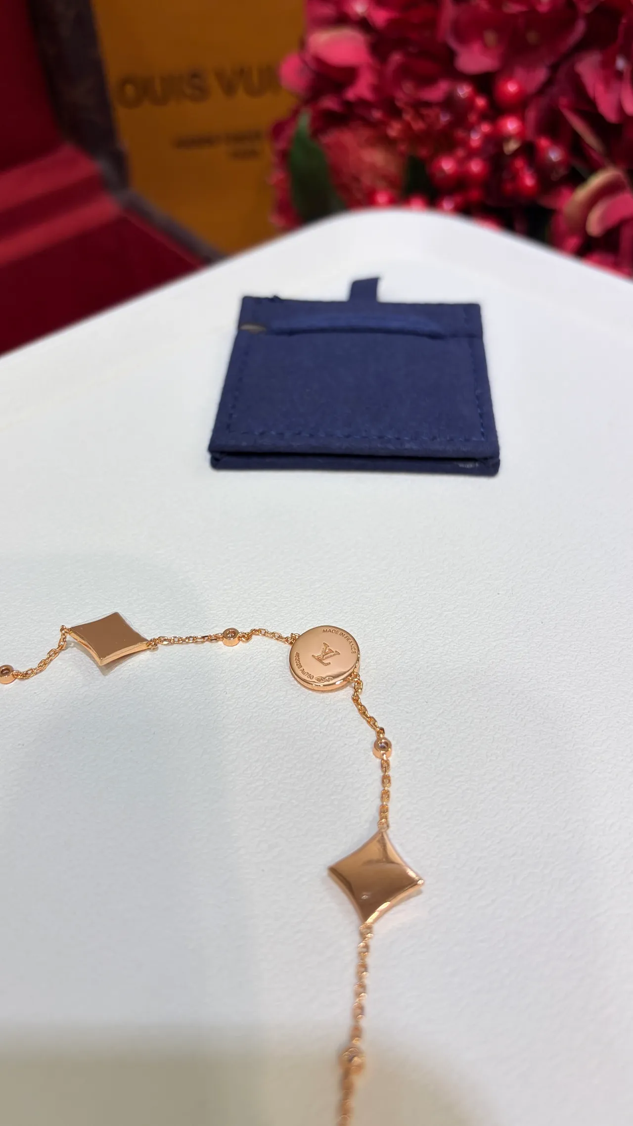 Louis Vuitton Monogram Flower Motif Rose Gold Necklace
