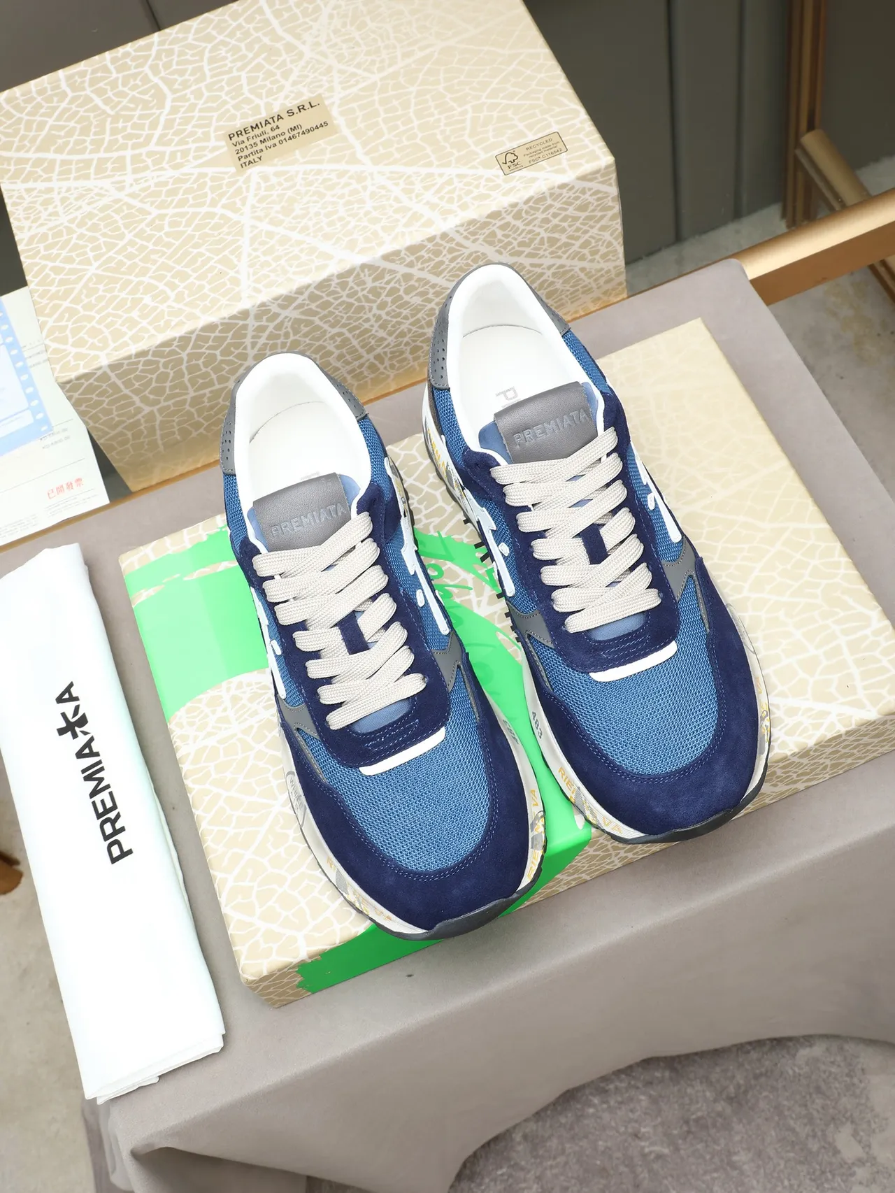 Premiata Navy Blue and White Mixed-Material Lifestyle Sneakers