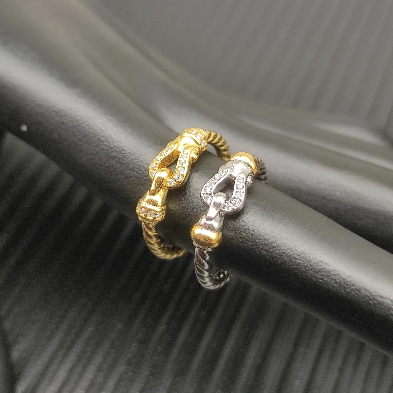 Tiffany & Co. HardWear Silver Gold Rope-Twist Band Double Buckle Motif Ring
