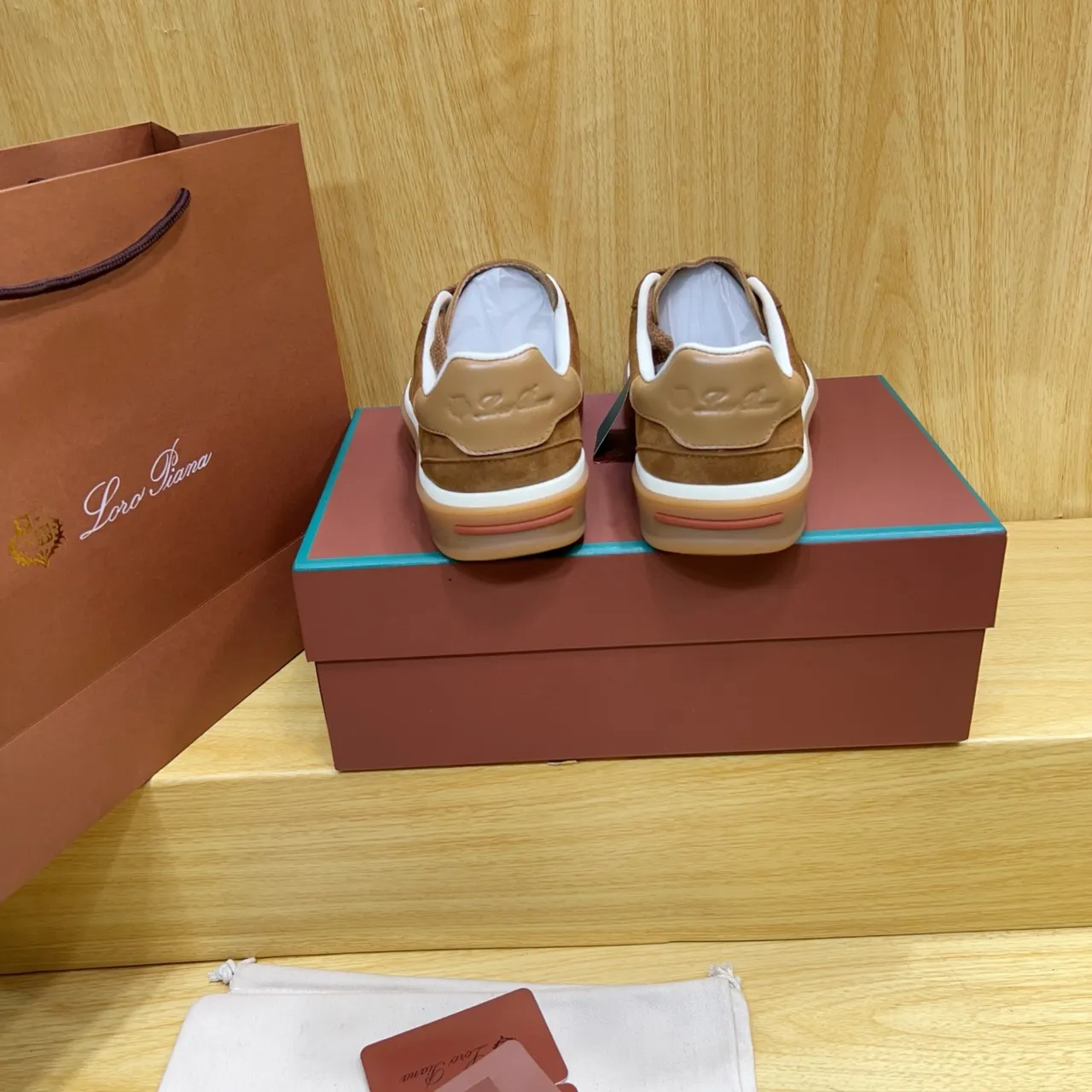 Loro Piana Brown Beige Suede Upper Gum Rubber Sole Sneakers