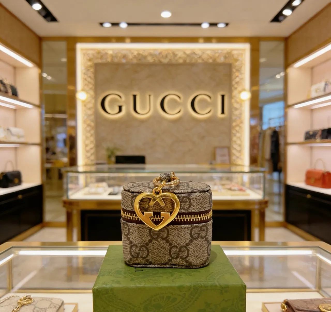 Gucci Beige Brown Cylindrical GG Monogram Canvas Bucket Bag