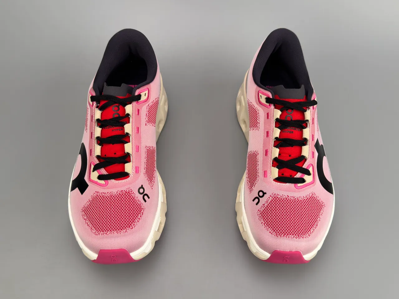 On Pink Red Engineered Mesh Upper Open Hexagonal CloudTec Midsole Running Shoes