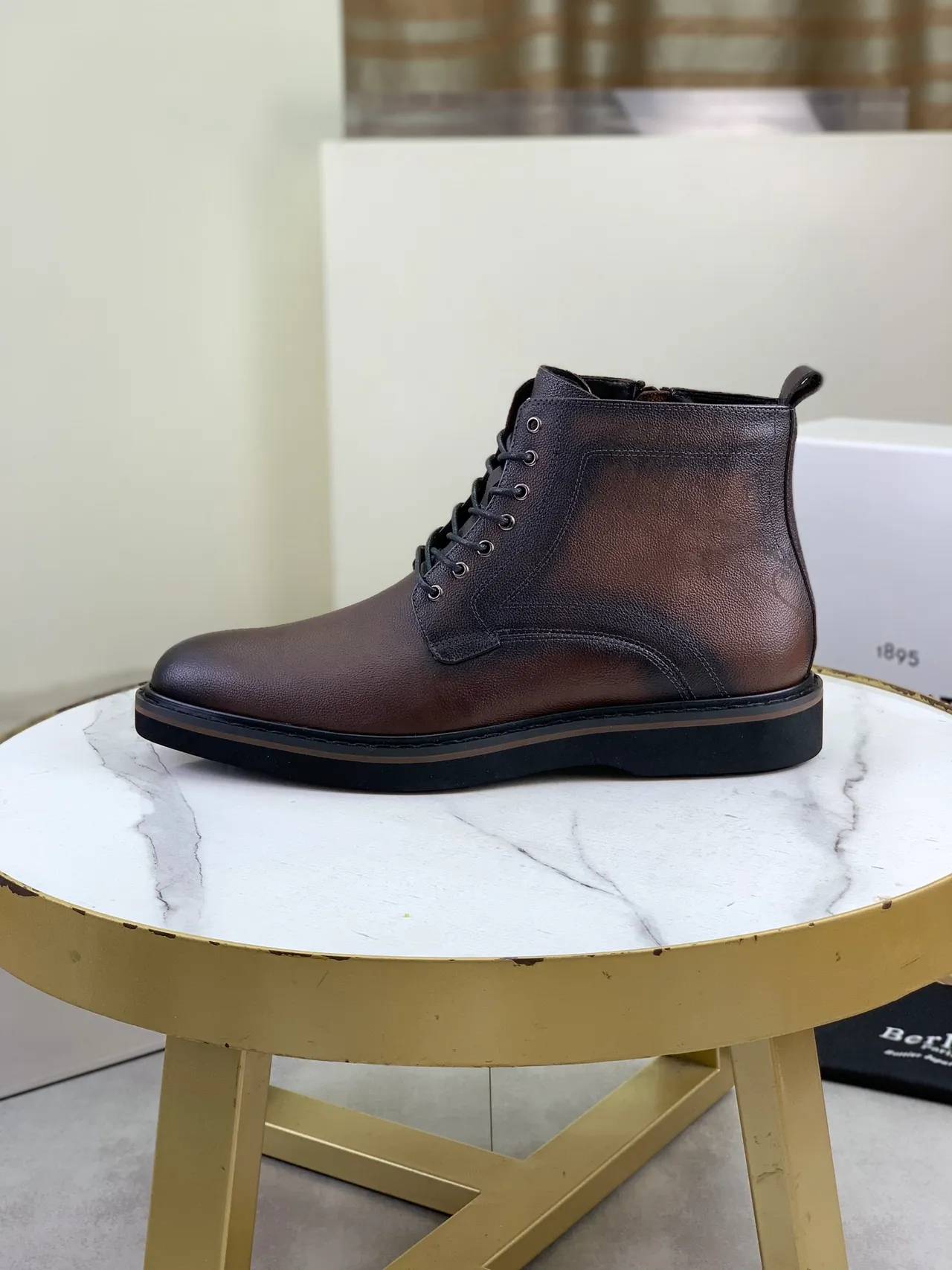 Berluti Brown Leather Lace-Up Side-Zip Ankle Boots