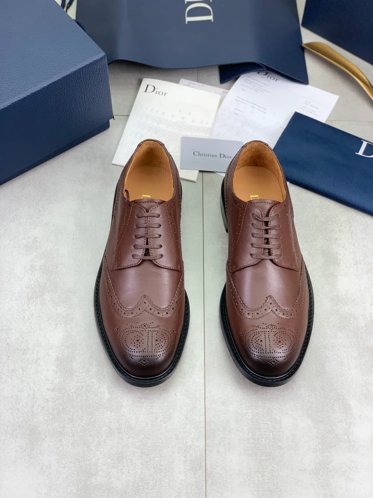Dior Brown Black Wingtip Lace-Up Oxford Construction Brogue