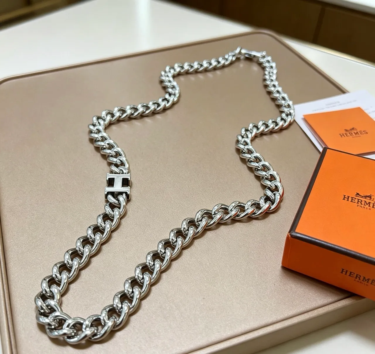 Hermès Collier H Silver Curb-Link Necklace