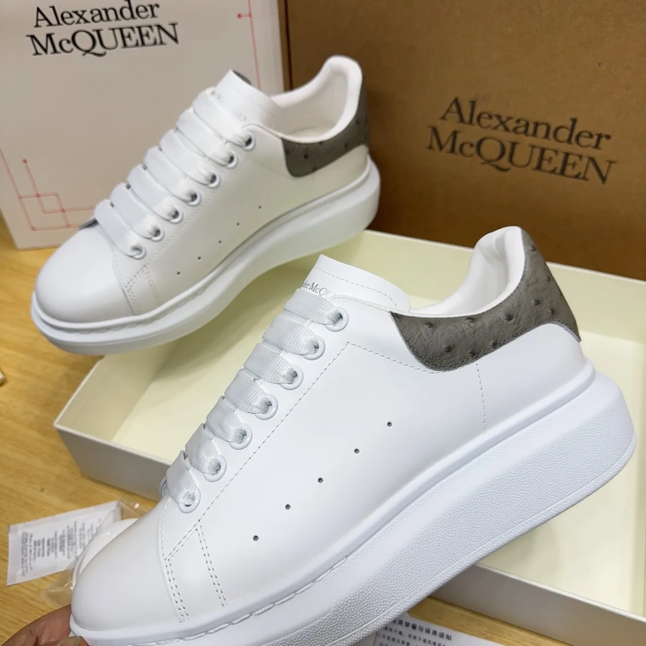 Alexander McQueen Oversized Sneaker White Gray Platform Sole Smooth Leather Upper Lifestyle Sneakers
