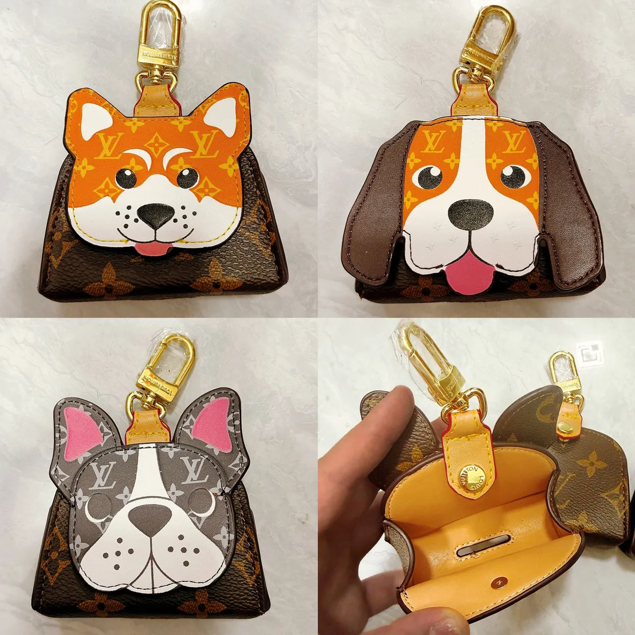 Louis Vuitton Brown Orange Dog-Face Appliqué Monogram Canvas Handbag