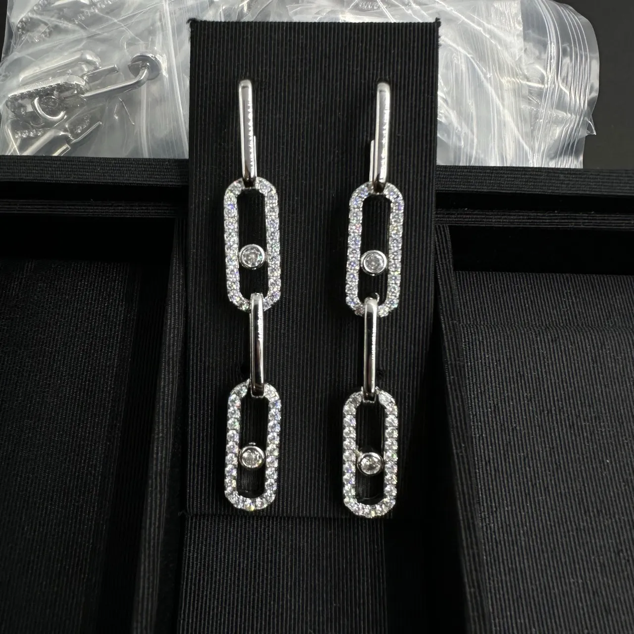 Messika Gold Silver Rectangular Frame Pavé Diamond Halo Earrings