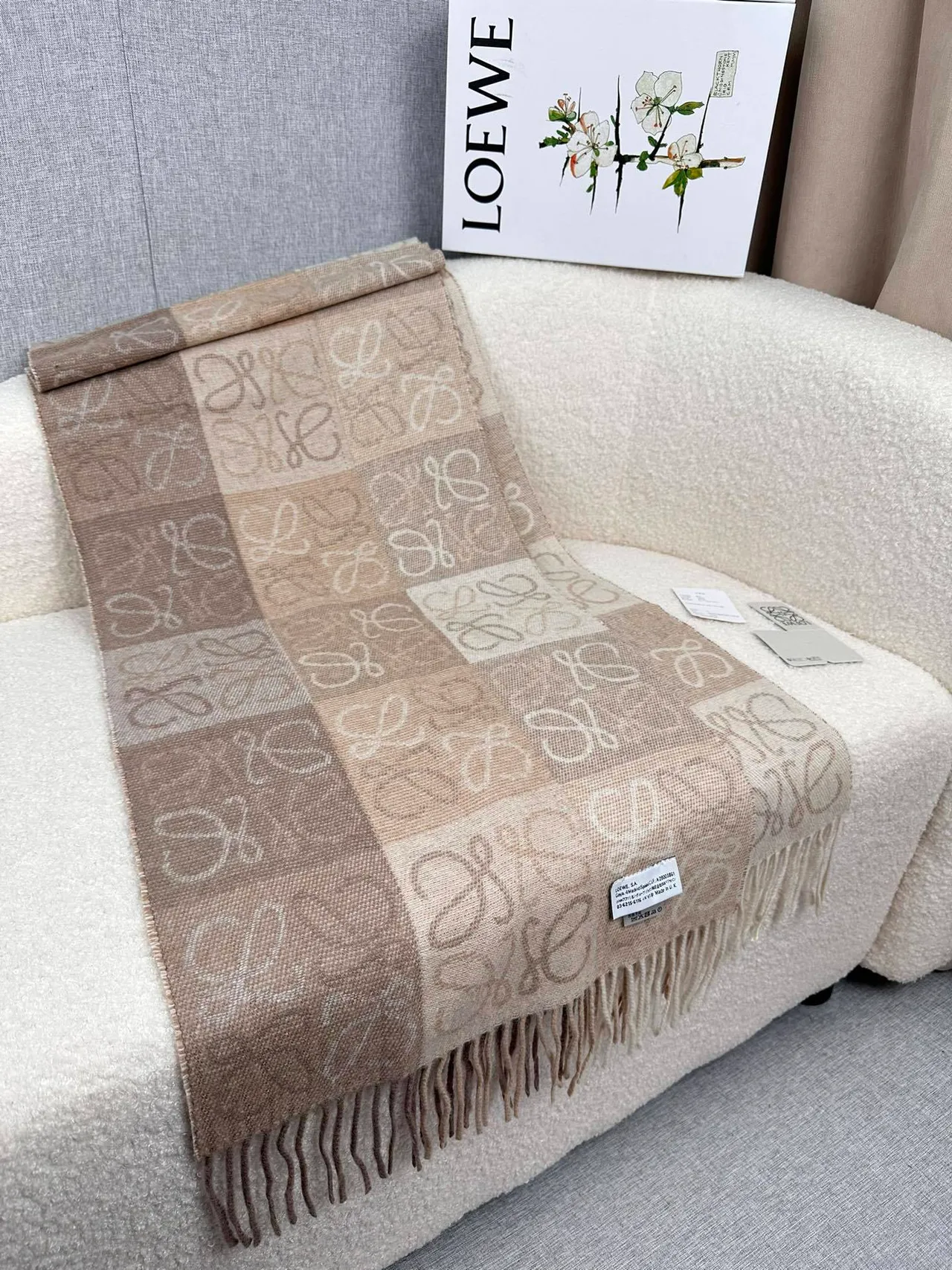 Loewe Anagram Monogram Tonal Beige Cashmere Scarf