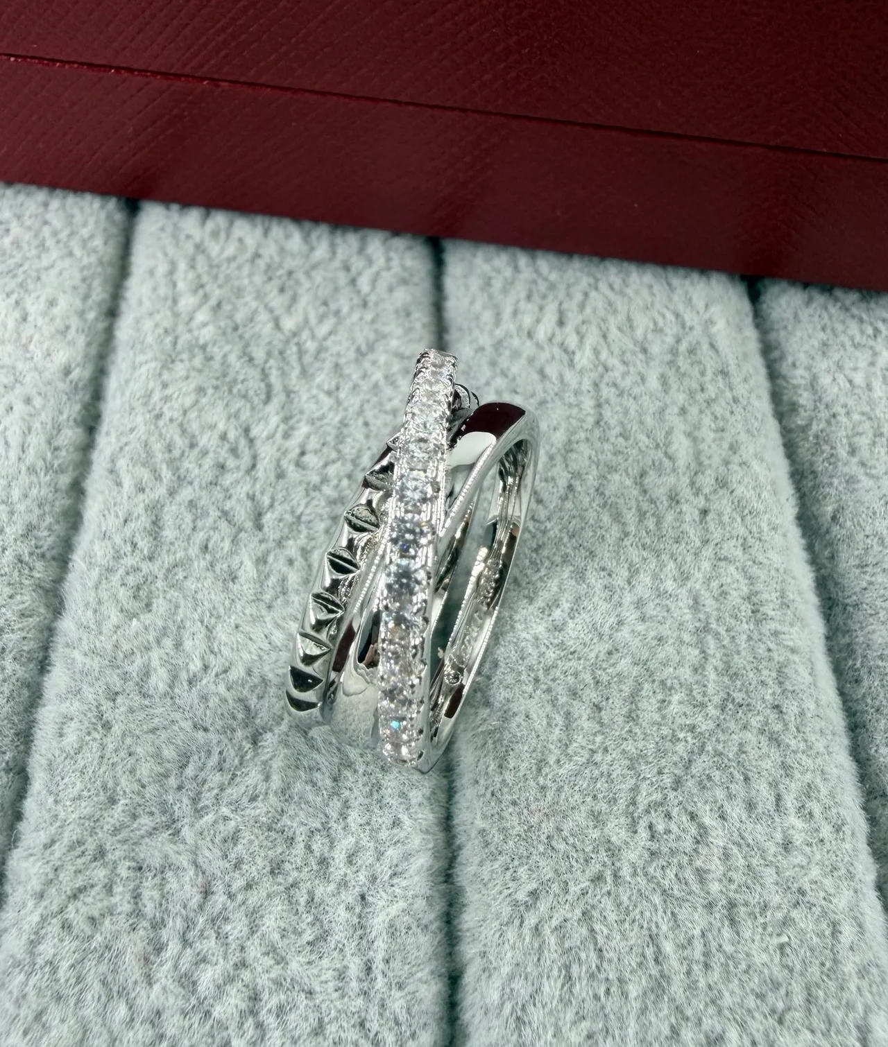 Multi-Band Pavé-Set Textured Edge Stackable Rings