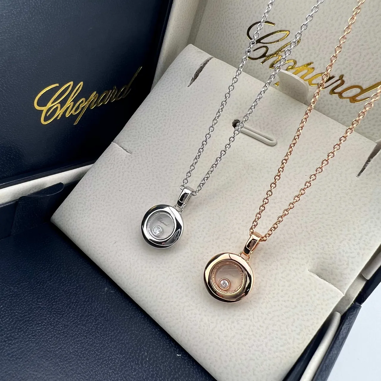 Chopard Happy Diamonds Gold Silver Rotating Disc Pendant Single Loose Diamond Necklace