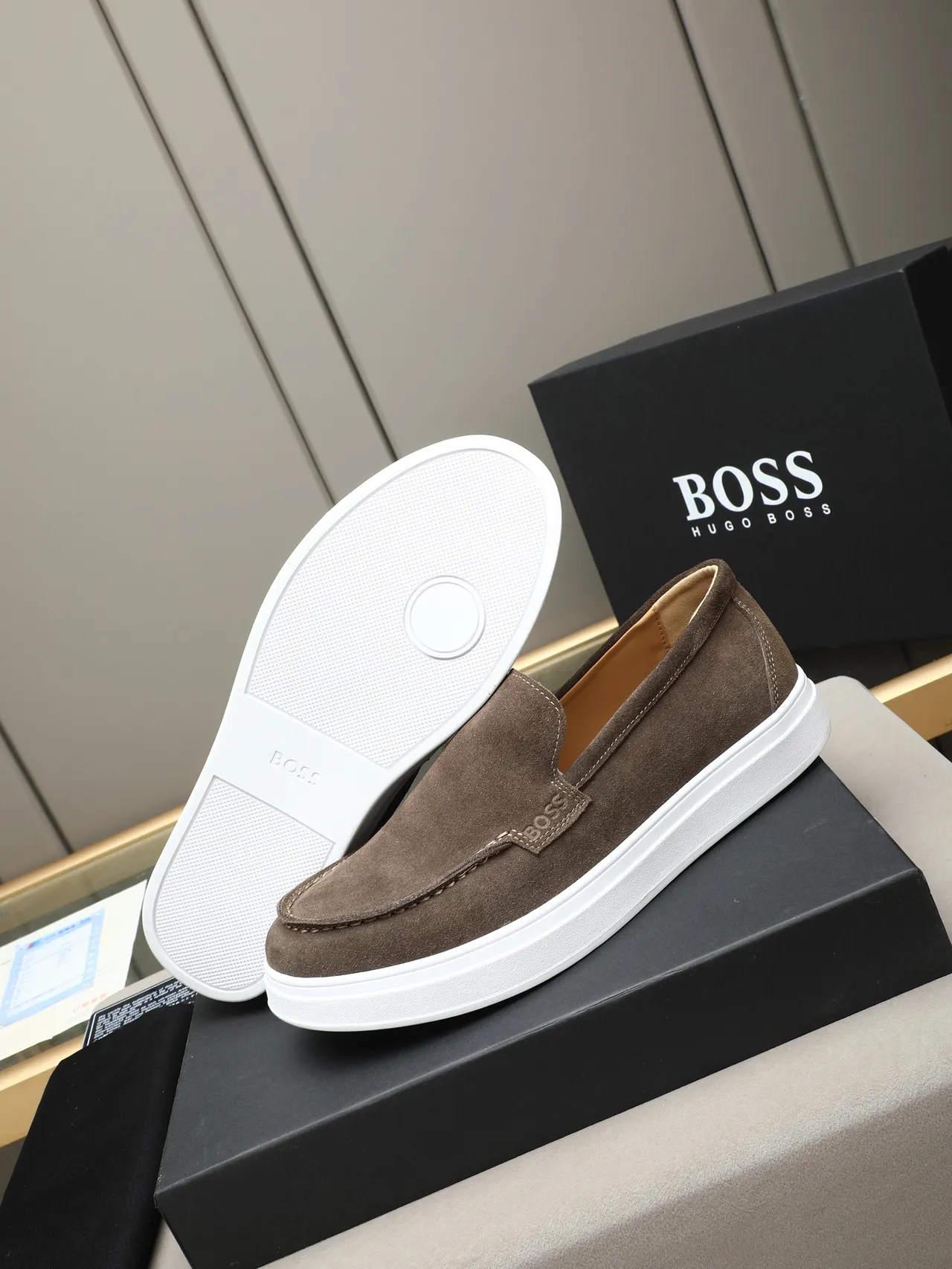 Hugo Boss Brown White Suede Upper Platform Sole Loafer