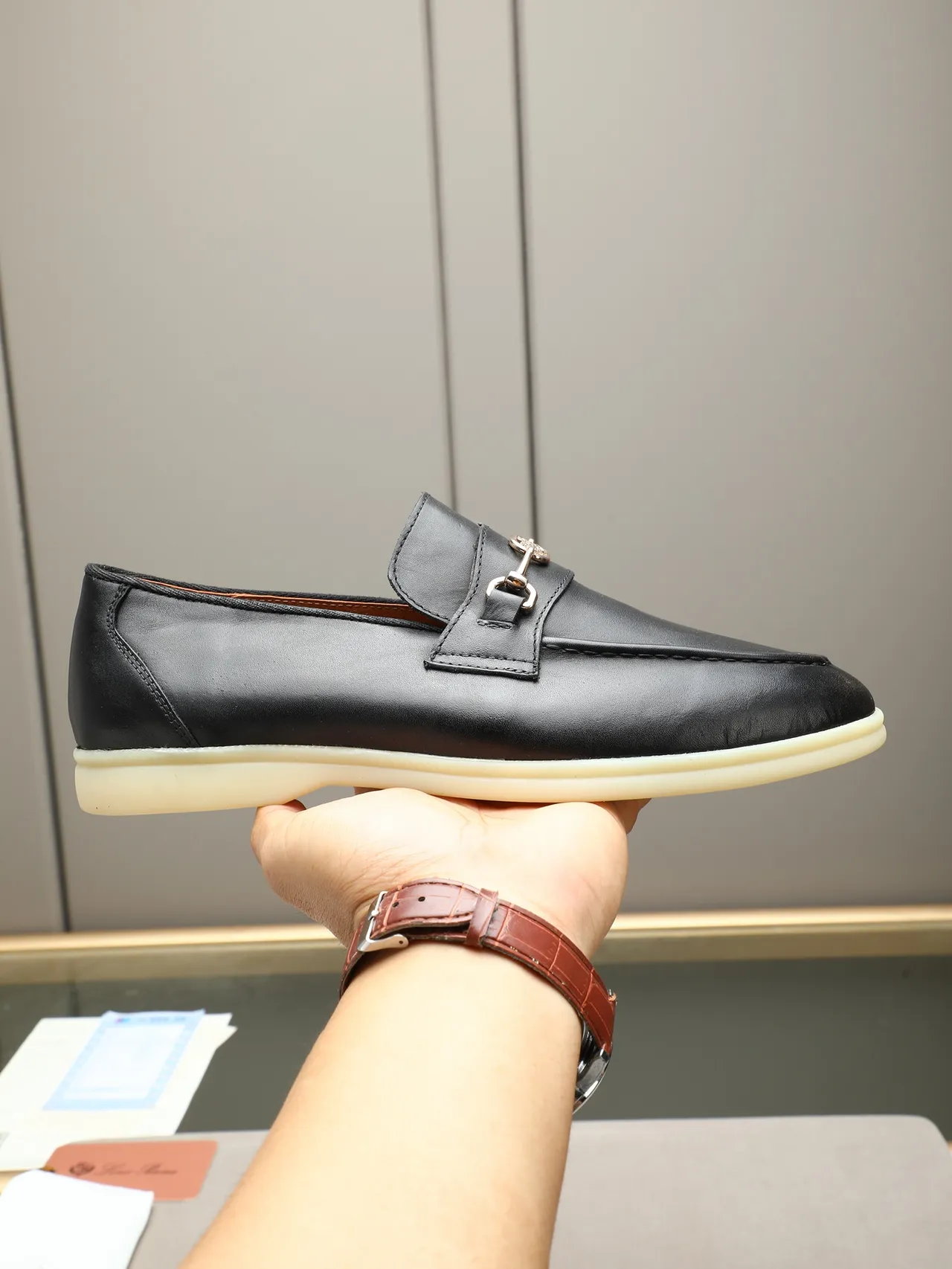 Black Leather Horsebit Buckle Loafer
