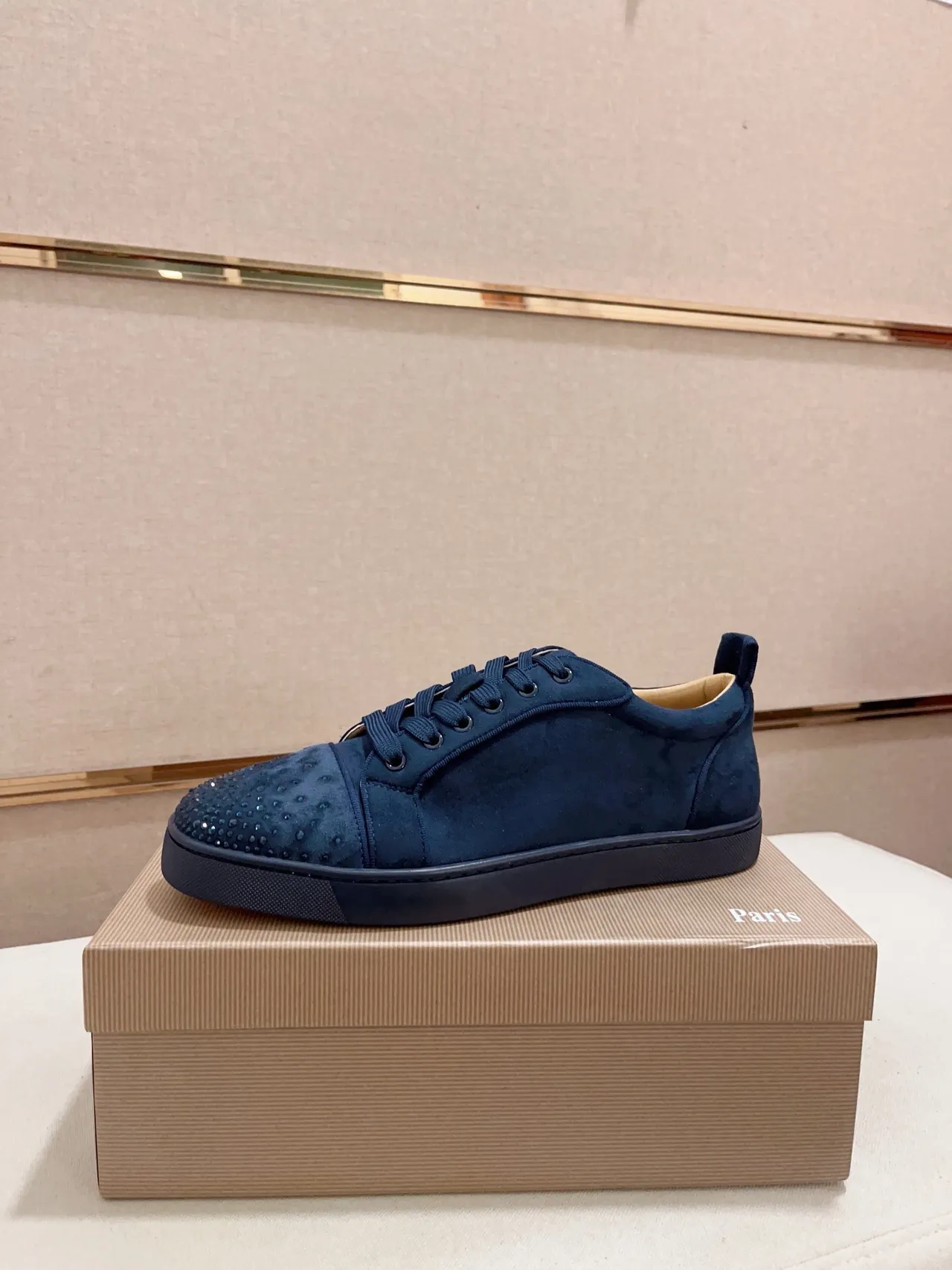 Christian Louboutin Louis Navy Suede Crystal-Studded Lifestyle Sneakers