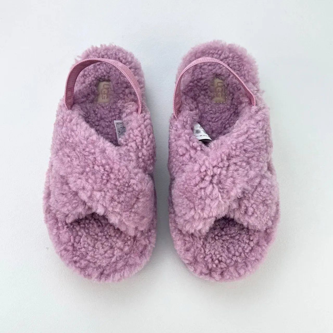 UGG Pink Plush Shearling Upper Cross-Strap Design Slippers