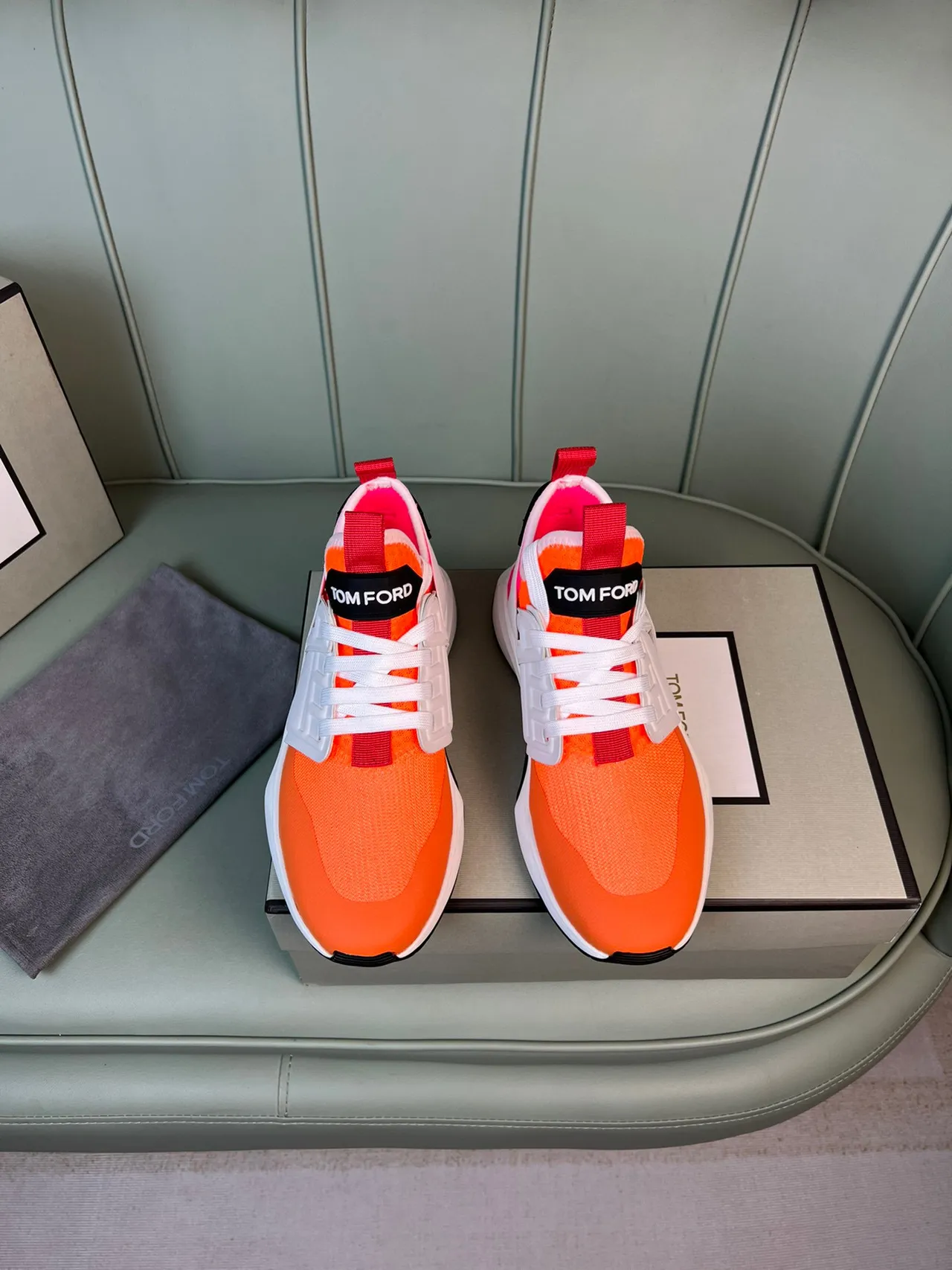 Tom Ford Orange Red Mesh Upper Sculpted White Midsole Lifestyle Sneakers