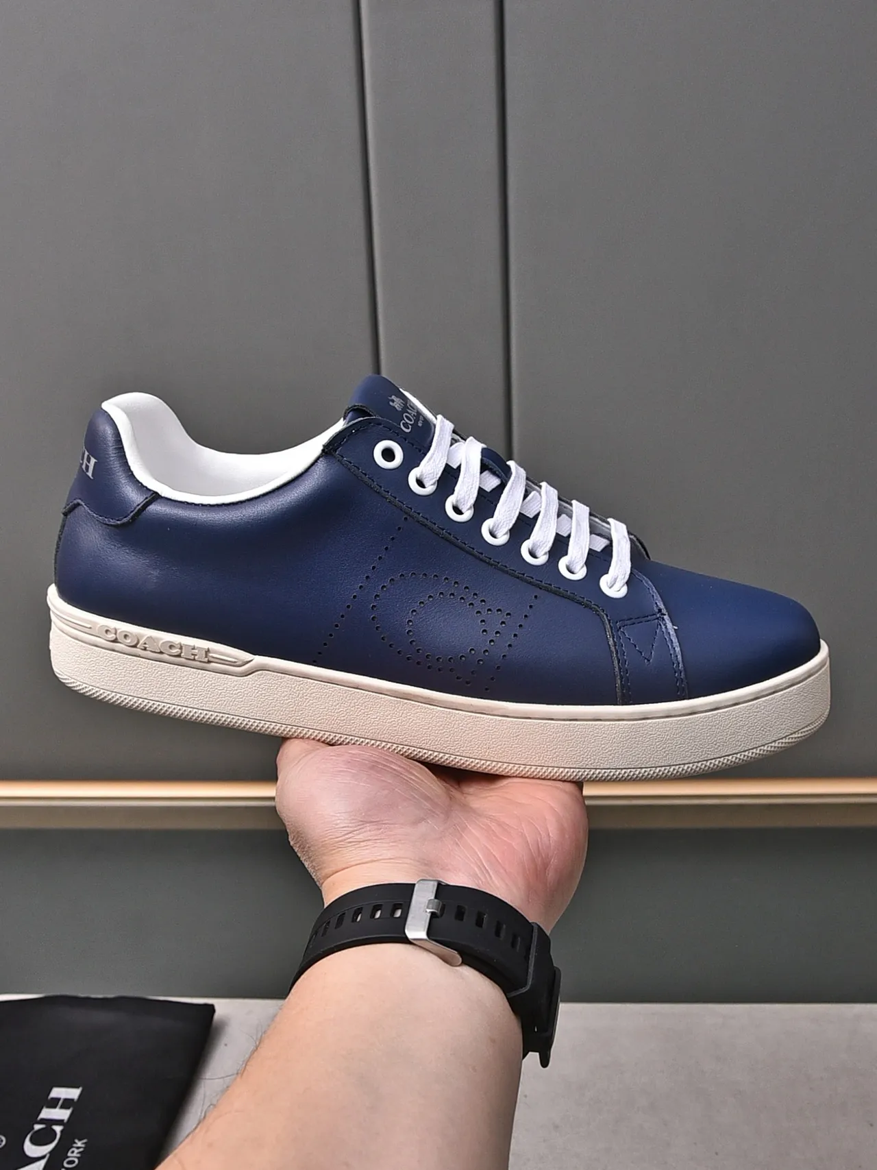 Coach Navy Leather Perforated Logo Lifestyle Sneakers