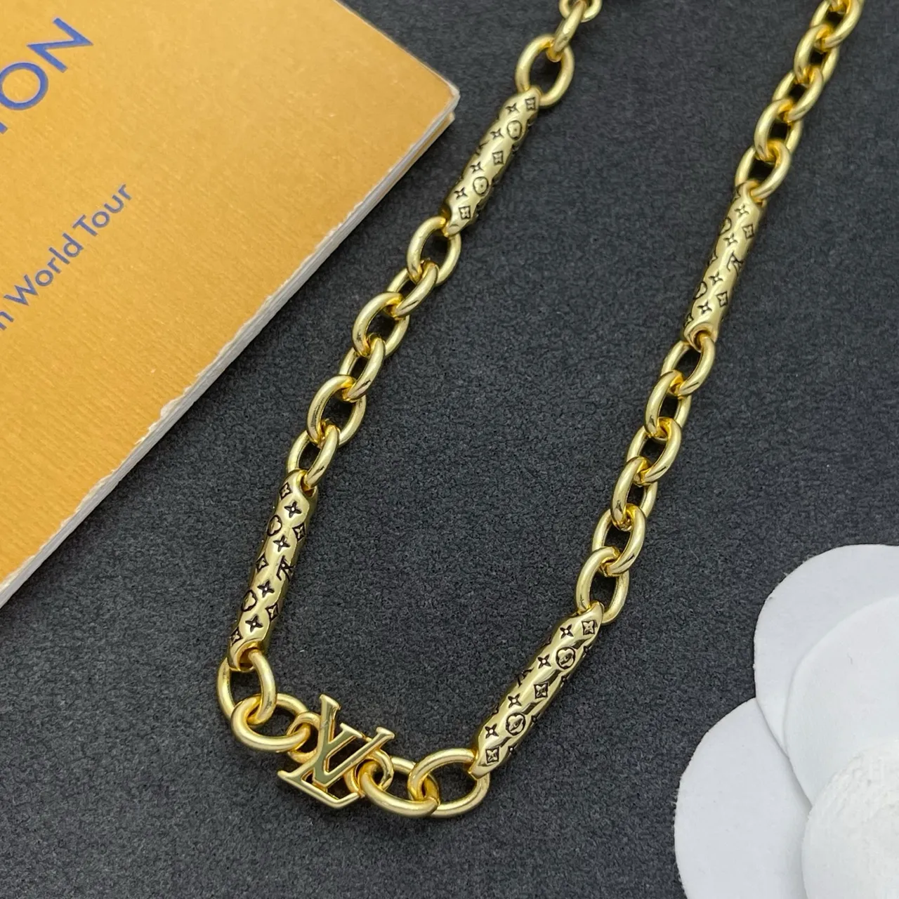 Louis Vuitton Monogram Gold Chain Links Necklace