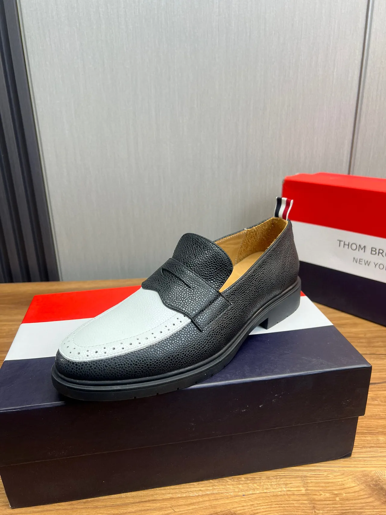 Thom Browne Two-Tone Pebbled Leather Penny Loafer