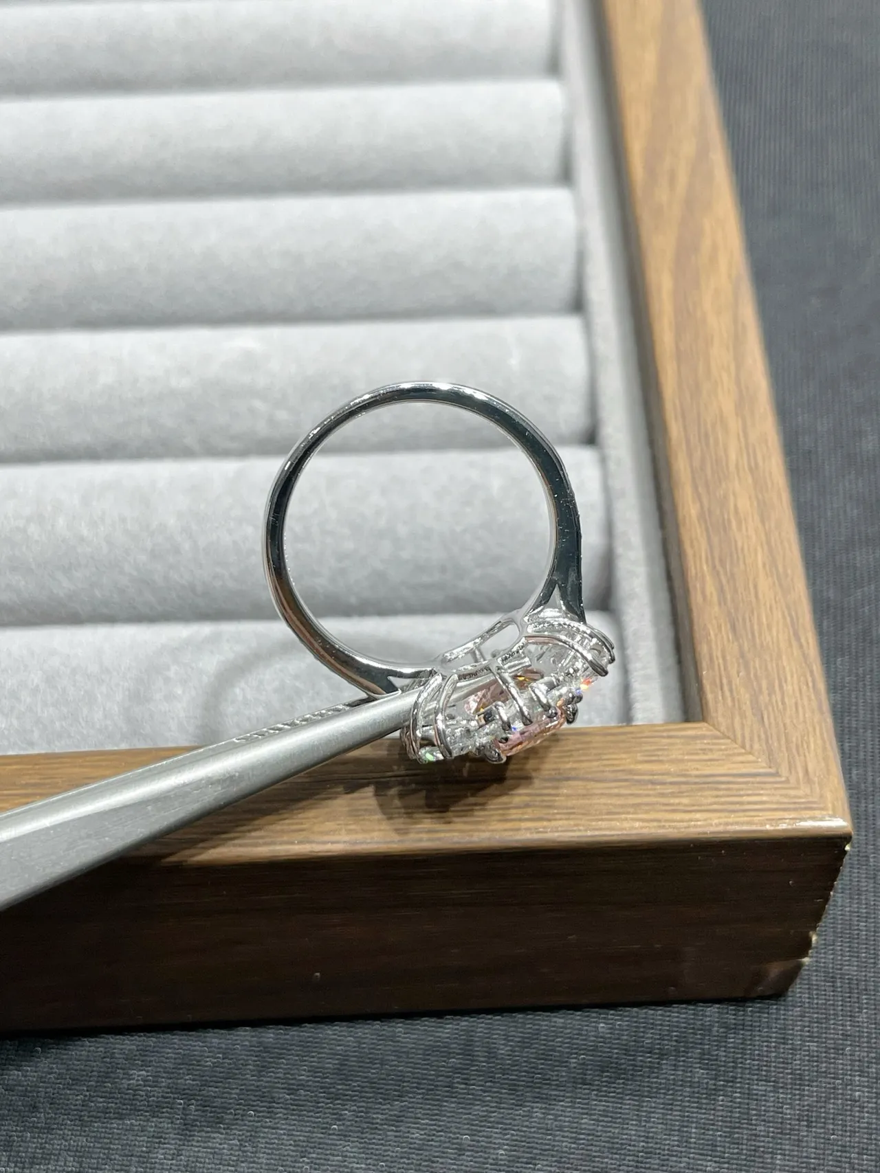 Orange Silver Floral Halo Setting Cushion-Cut Center Ring