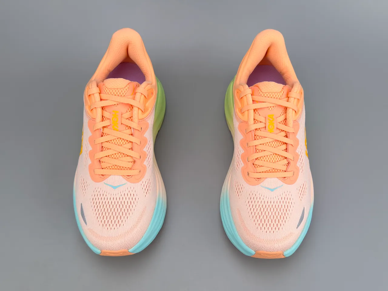 Hoka Orange Green Engineered Knit Upper Gradient Midsole Running Shoes