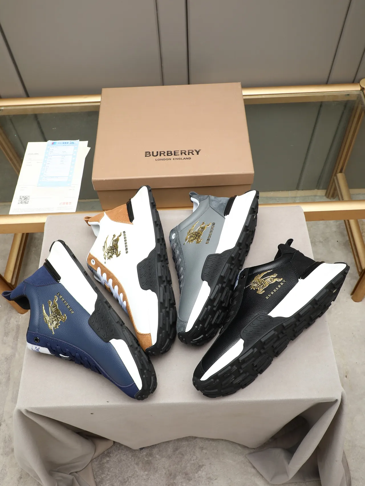Burberry Knight White and Tan Two-Tone Chunky Sneakers