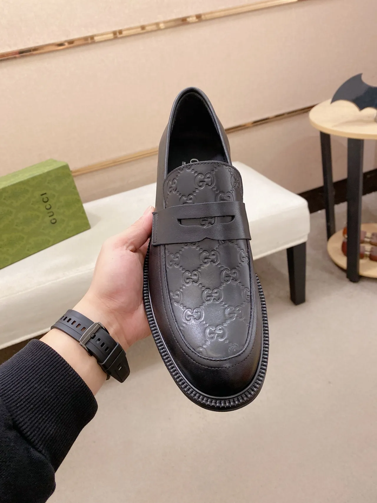 Gucci GG Marmont Loafer Black Leather Web-Trimmed Loafers