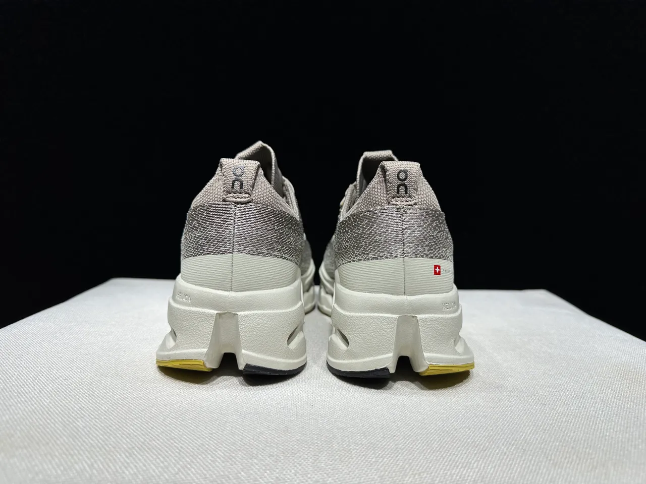 On Gray White Engineered Knit Upper Sculpted CloudTec Phase Midsole Running Shoes