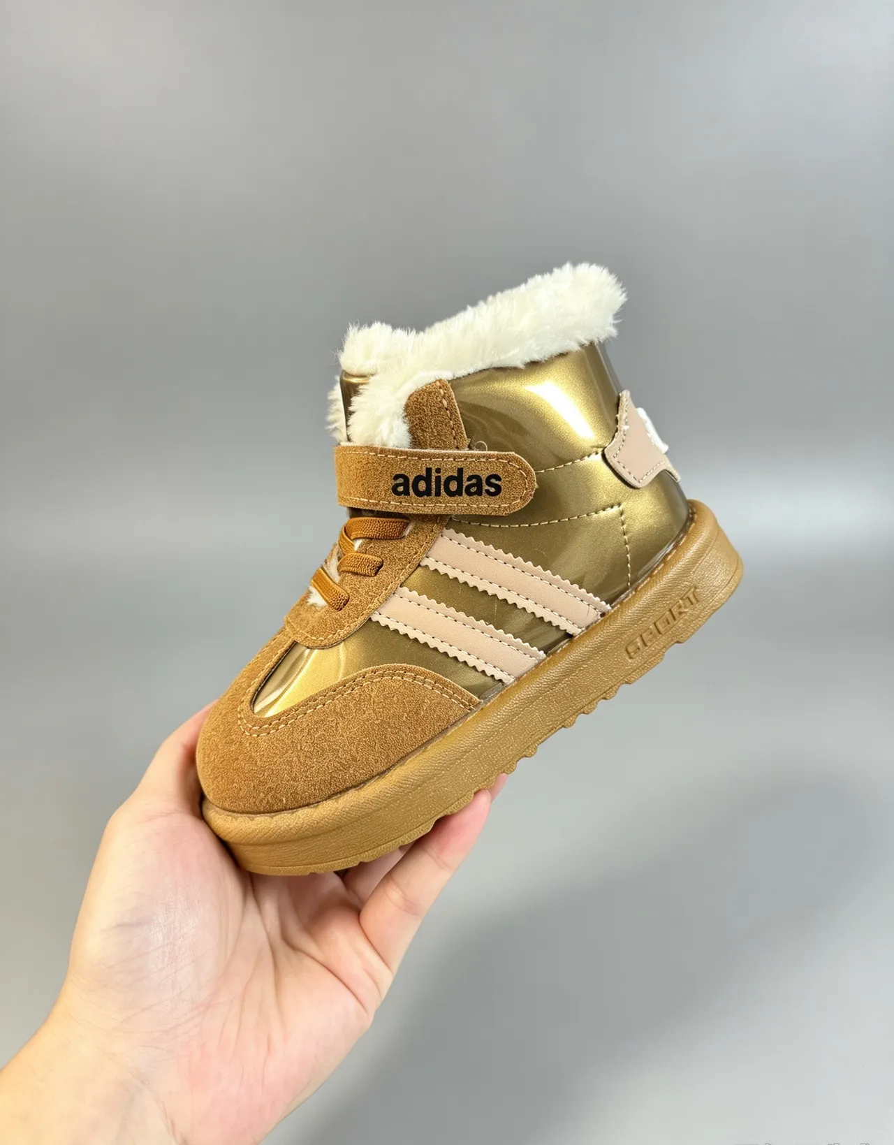 Adidas Brown White Fur-Lined Collar Three-Stripe Side Panel Snow Boots