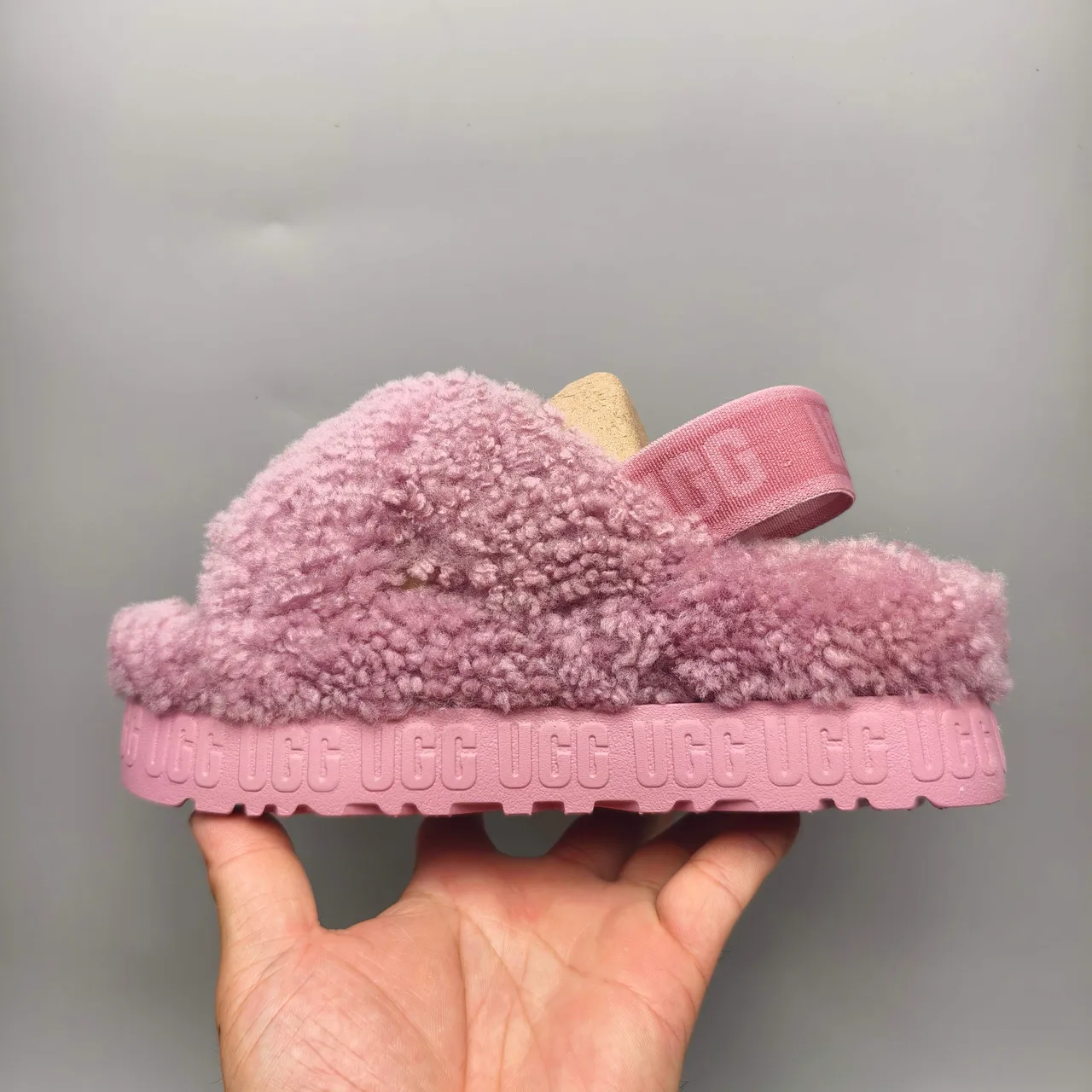 UGG Tasman Pink Fuzzy Cross-Strap Slippers