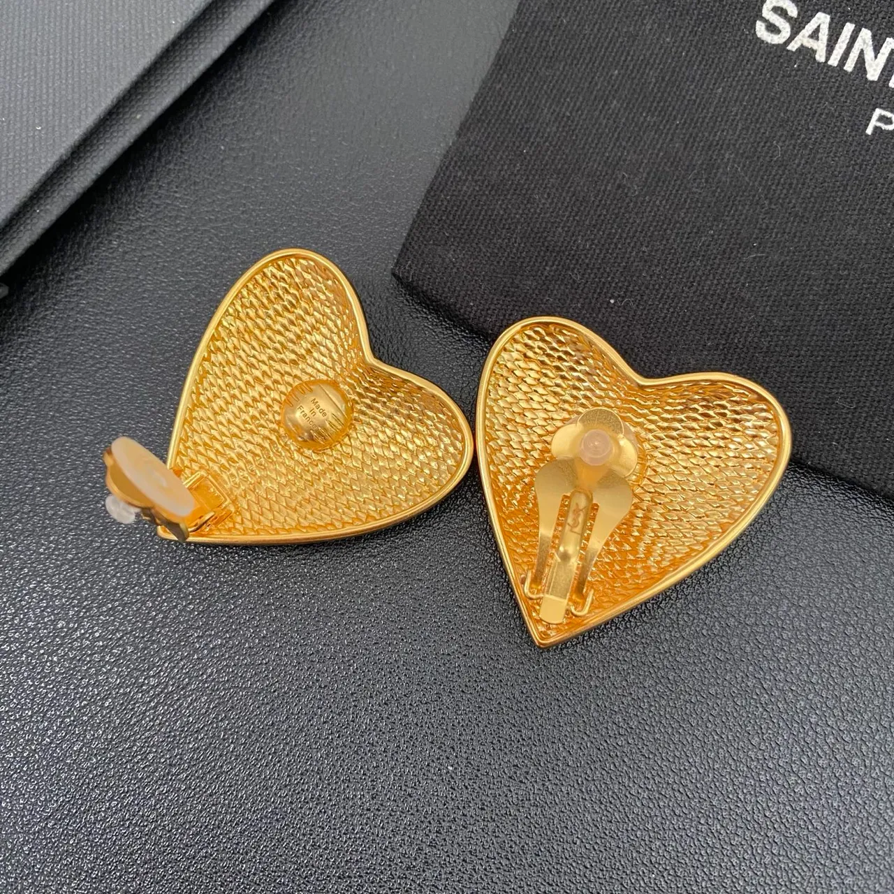 Saint Laurent Gold Sculpted Heart Metallic Earrings