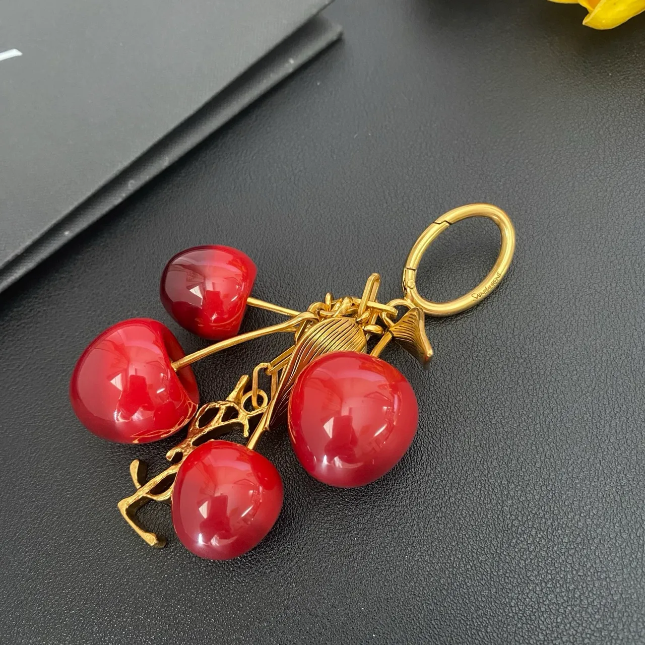 Saint Laurent Cherry Cluster Gold-Tone Resin Brooch