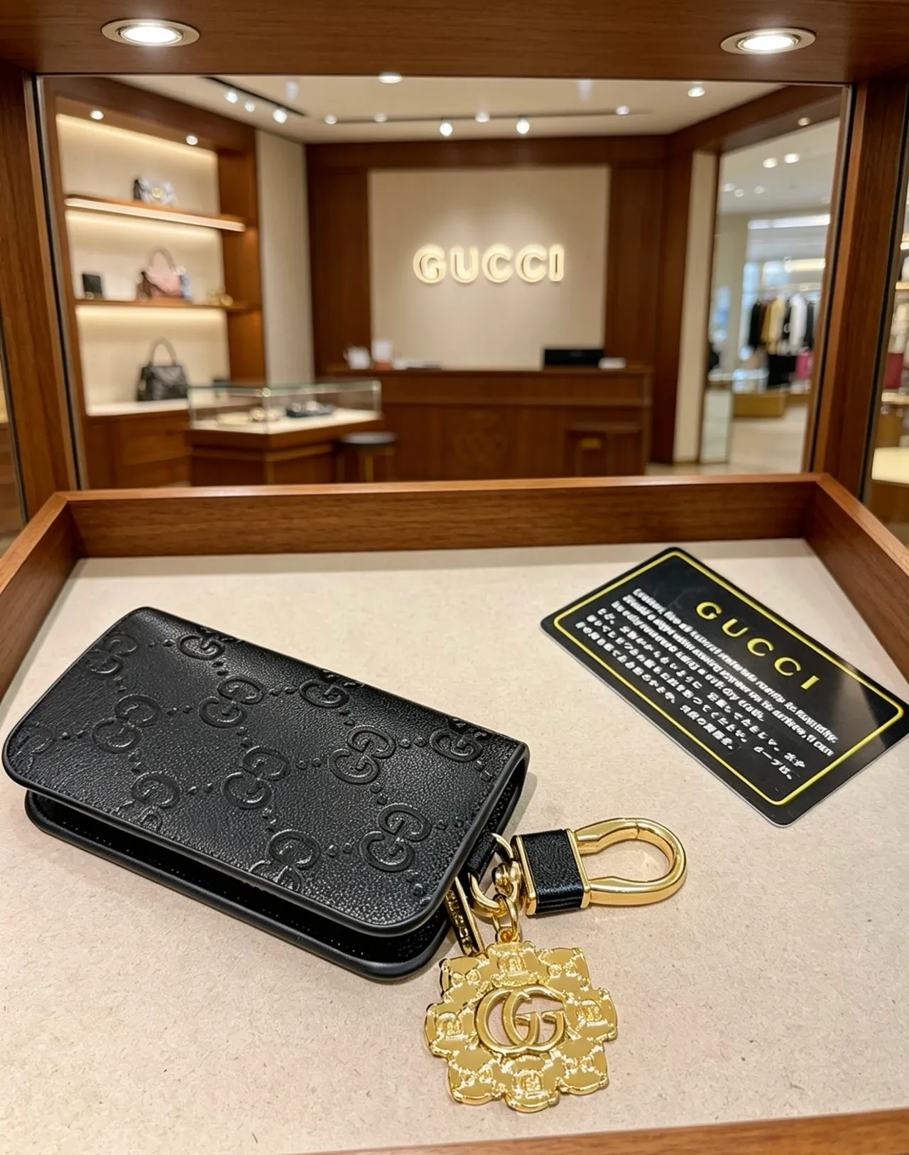 Gucci GG Monogram Black Gold Embossed Hardware Card Holder