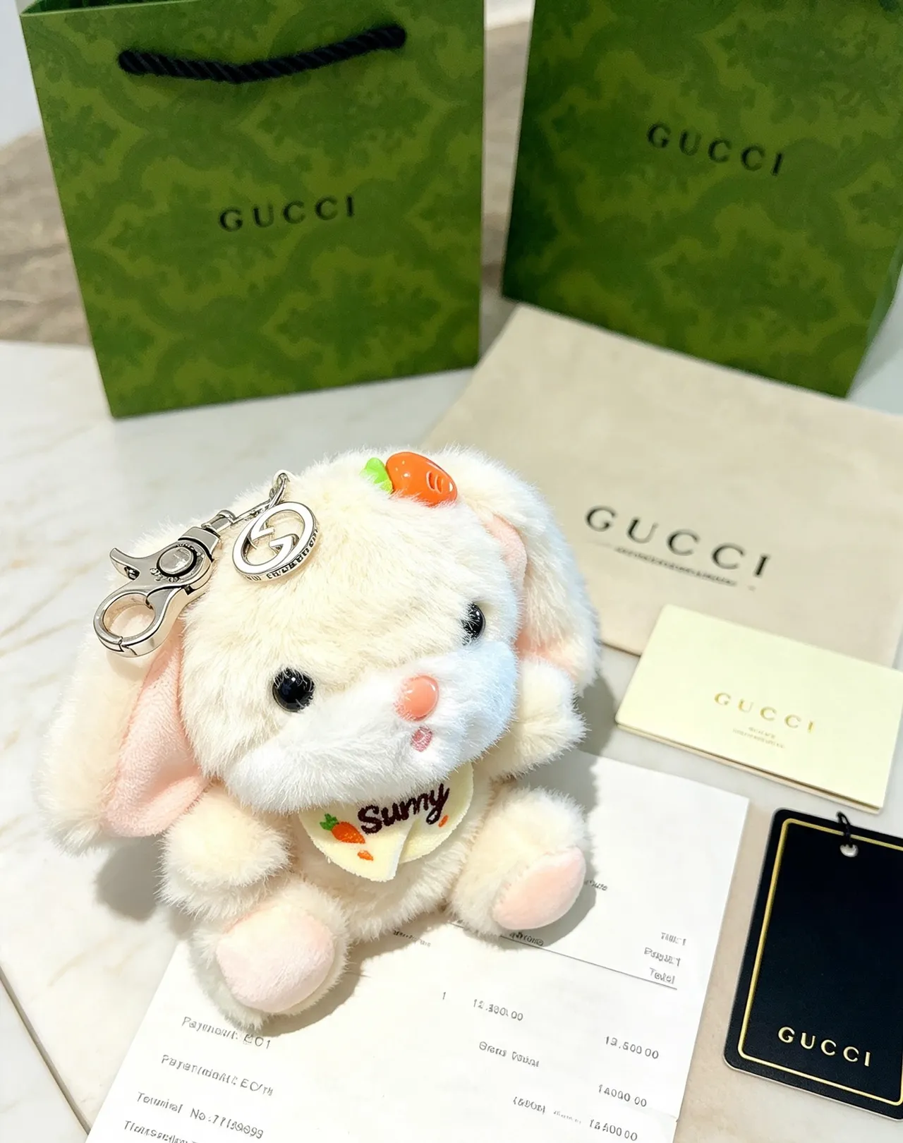 Gucci Beige Pink Plush Rabbit Carrot-Themed Crossbody Bag