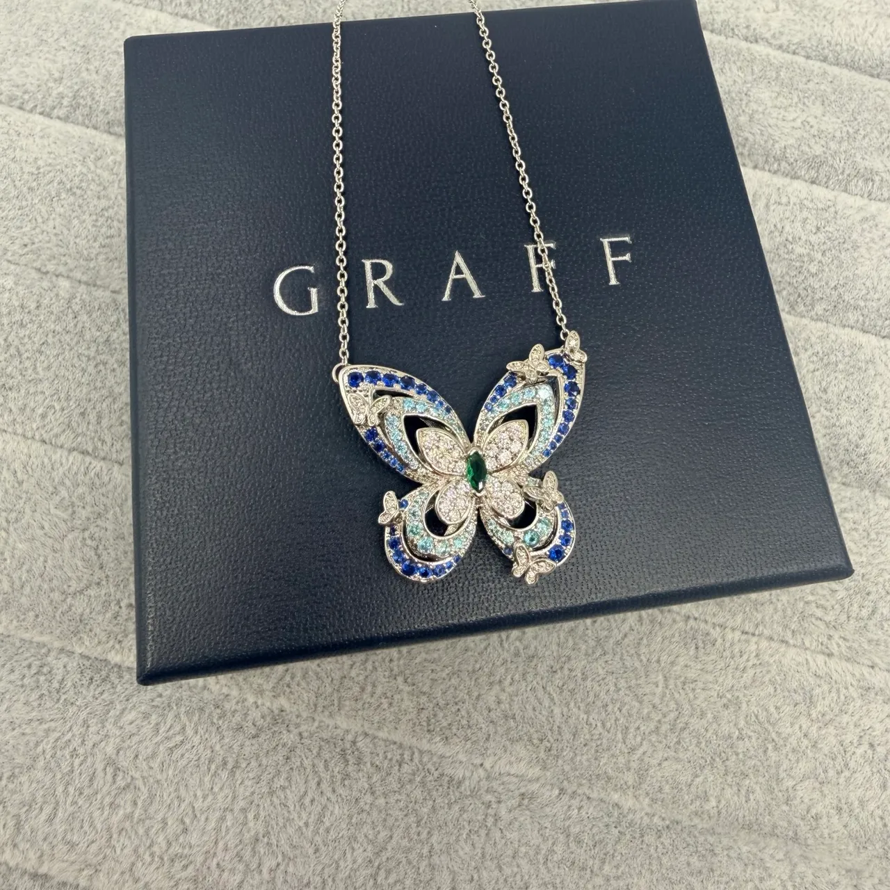 GRAFF Multicolor Gold Butterfly Silhouette Pavé-Set Gemstones Necklace