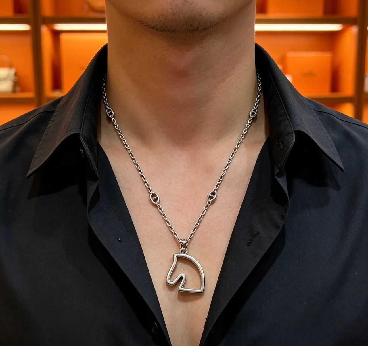 Hermès Cheval de Hermès Outline Horse Head Silver Necklace