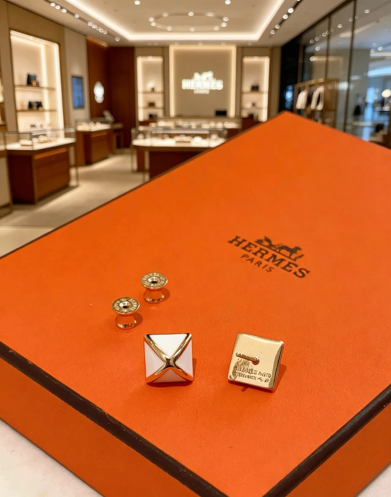 Hermès Collier de Chien White Gold Square Enamel X Motif Earrings