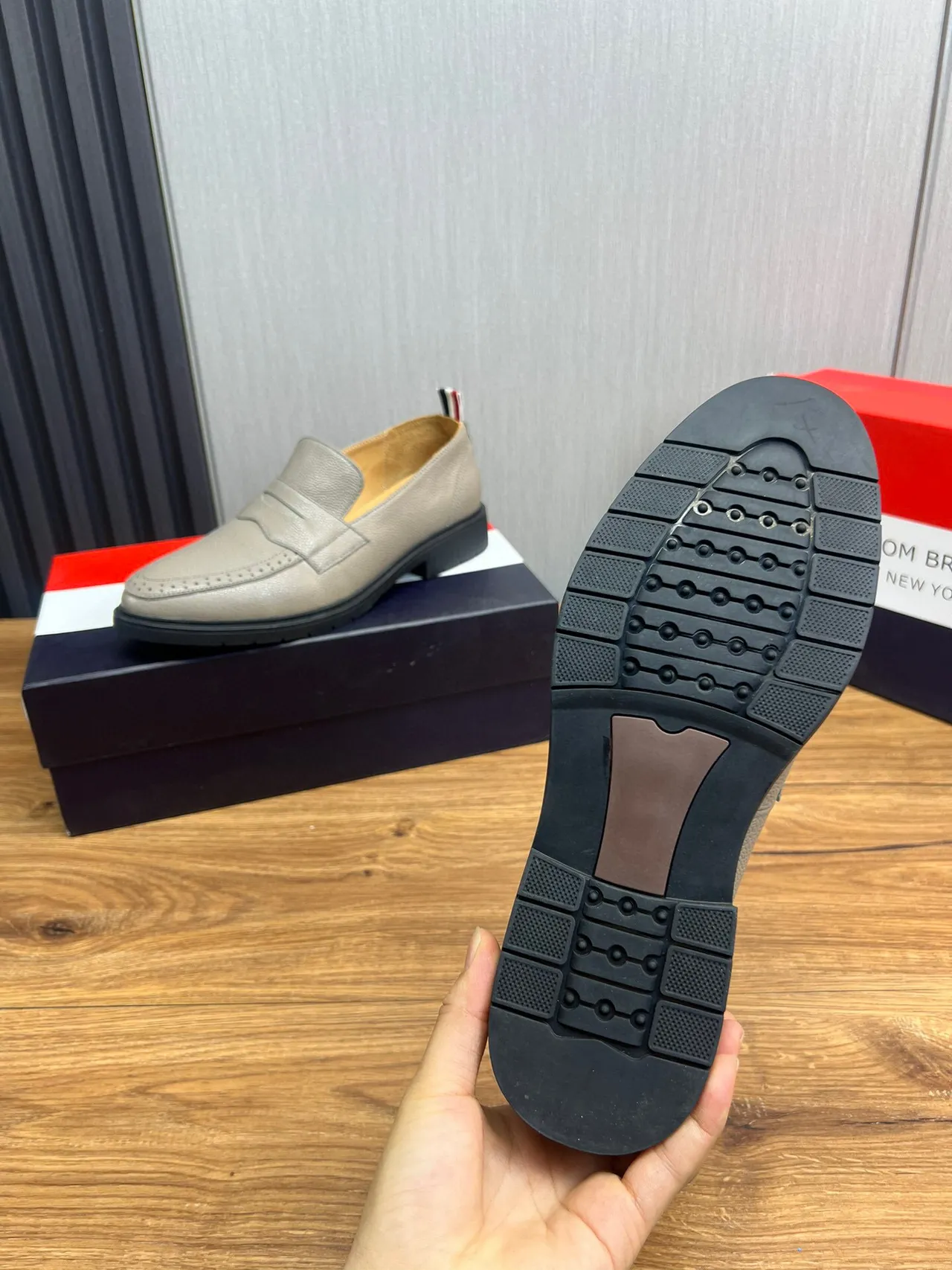Thom Browne Gray Black Pebbled Leather Penny Strap Loafer