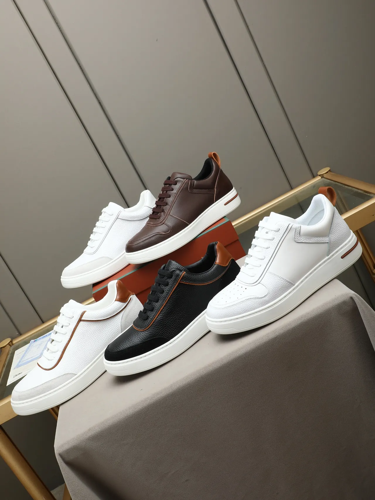 Loro Piana White Textured Leather and Suede Platform Sneaker