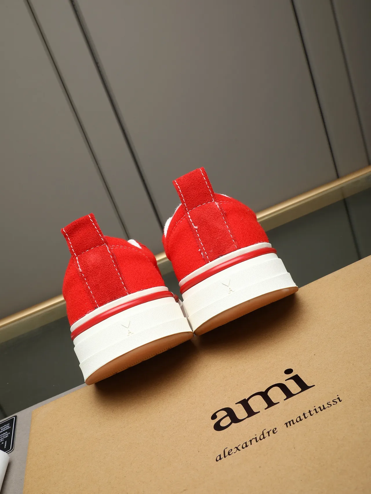 AMI Paris Platform Sneakers Red White Low-Top Suede Upper Lifestyle Sneakers
